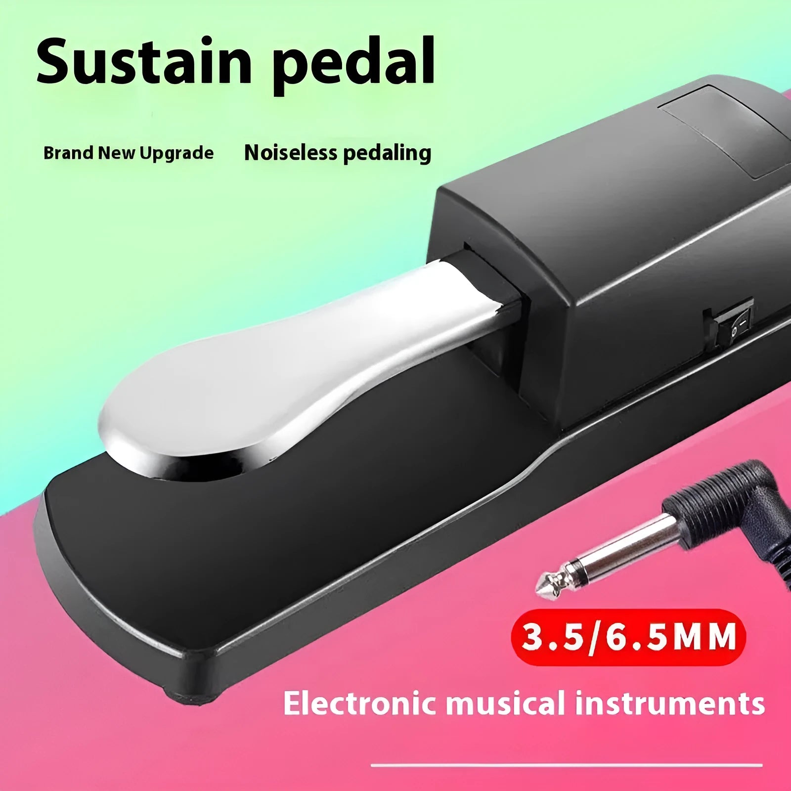 Single sustain pedal for electronic keyboard with ABS plastic construction and 6.35mm jack connection