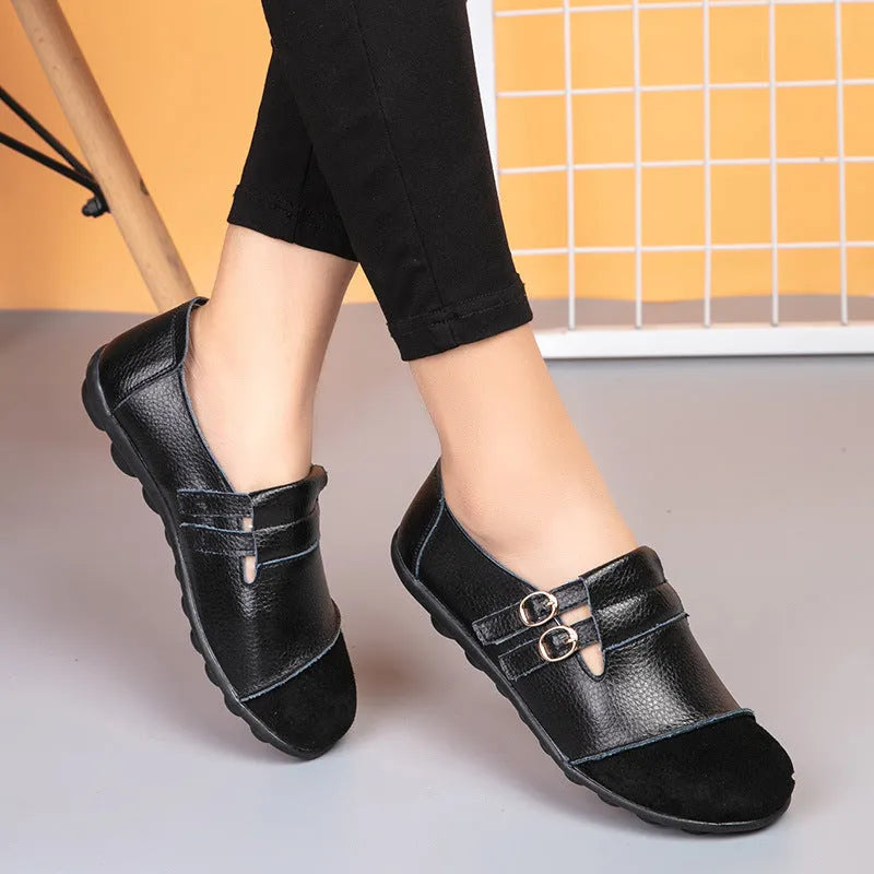 Button men's low-top casual leather loafers with Velcro strap closure in multiple colours.