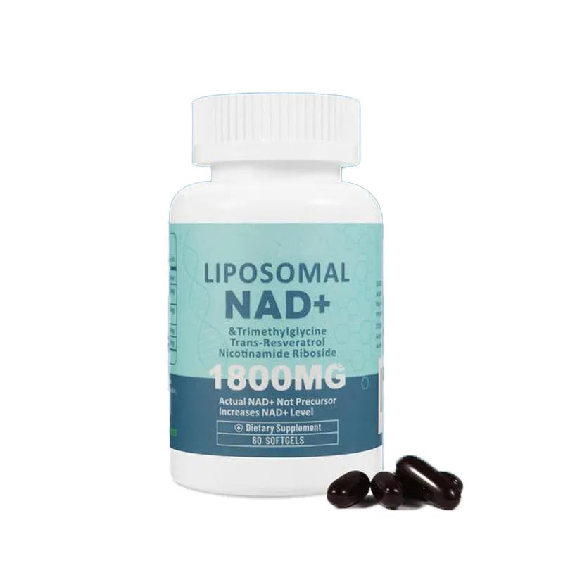 Bottle of NMN gel capsules, available in 60 piece or 120 piece counts.