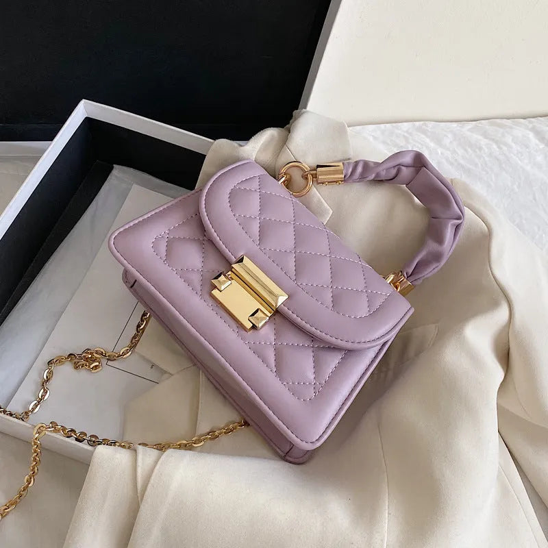 Korean version purple PU leather small square crossbody bag with 112cm shoulder strap