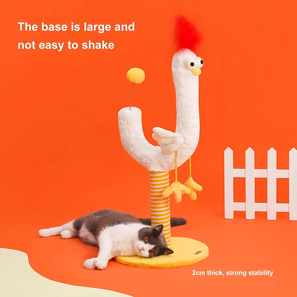 Yellow sisal rope cat scratching post with spring ball and chicken strip design