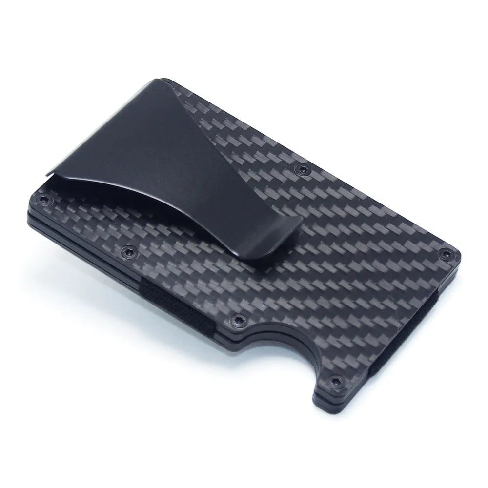 Geometric aluminium and carbon fibre card holder wallet with 8mm thickness for 6-15 cards