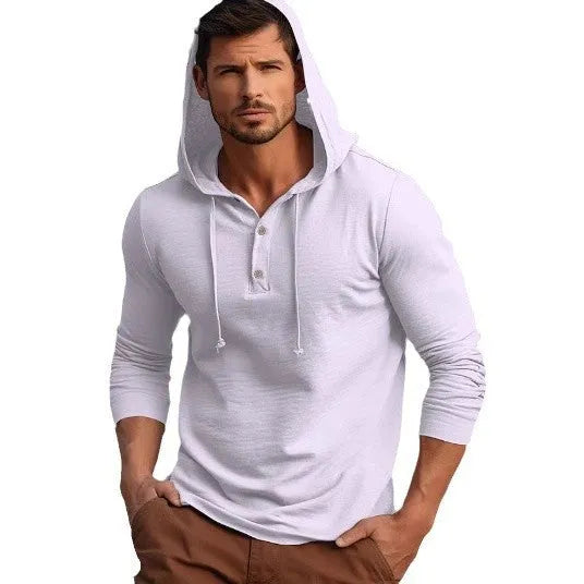 Men's cotton pullover hoodie in dark blue colour with long sleeves
