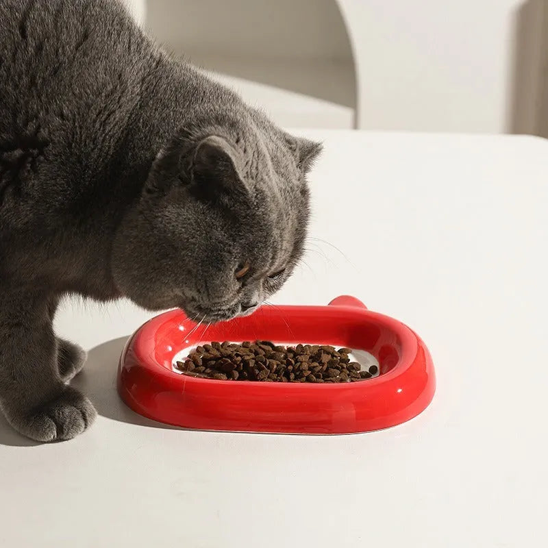 Ceramic pet bowl with an animal design, shown on a table