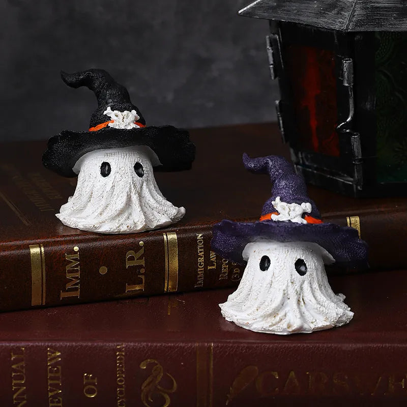 Resin wizard hat ornament in black and purple colours for Halloween and holiday decorating