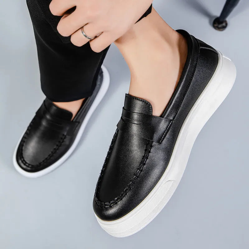 British style casual leather shoes with round toe in artificial PU material, available in three colours