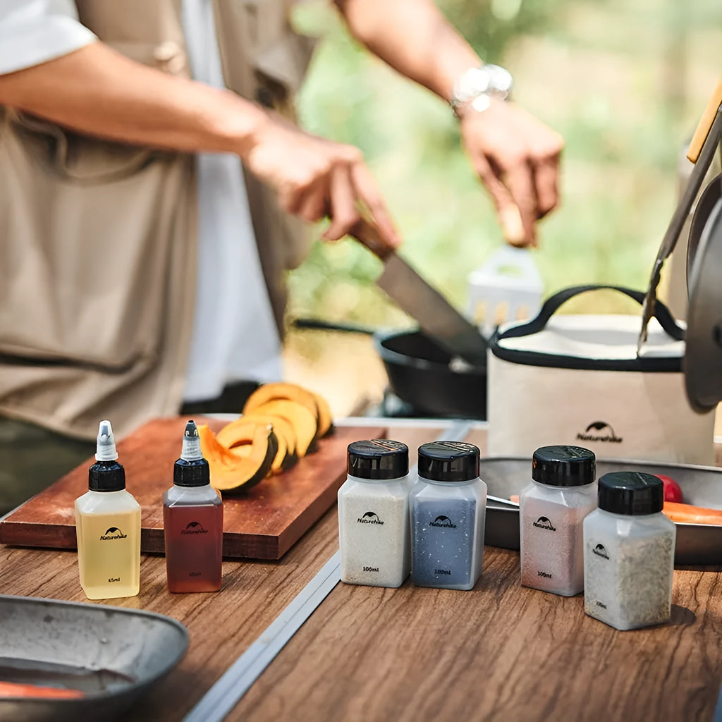 Naturehike six-piece portable outdoor seasoning bottle set in modern simplicity style.