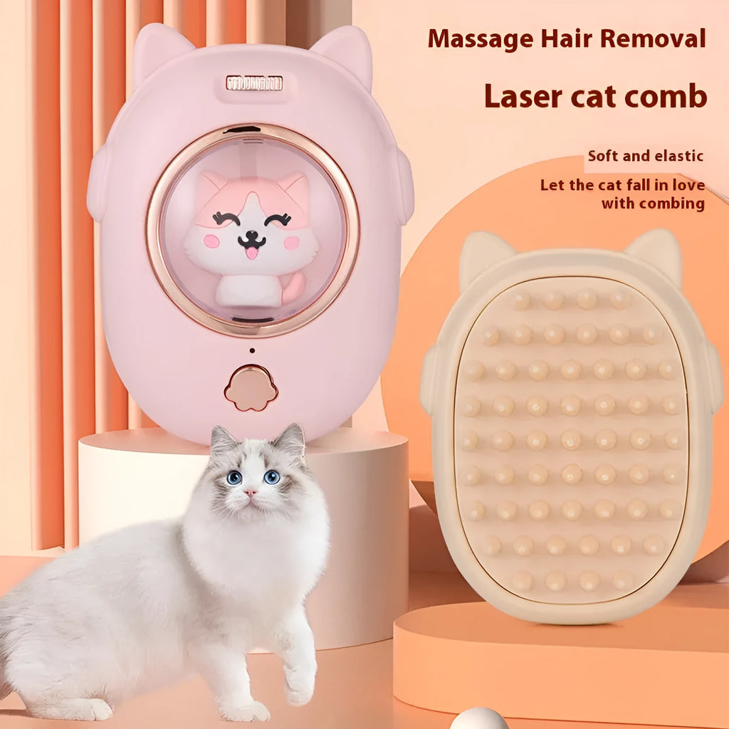 Pink and yellow pet comb laser grooming brush for cats and dogs