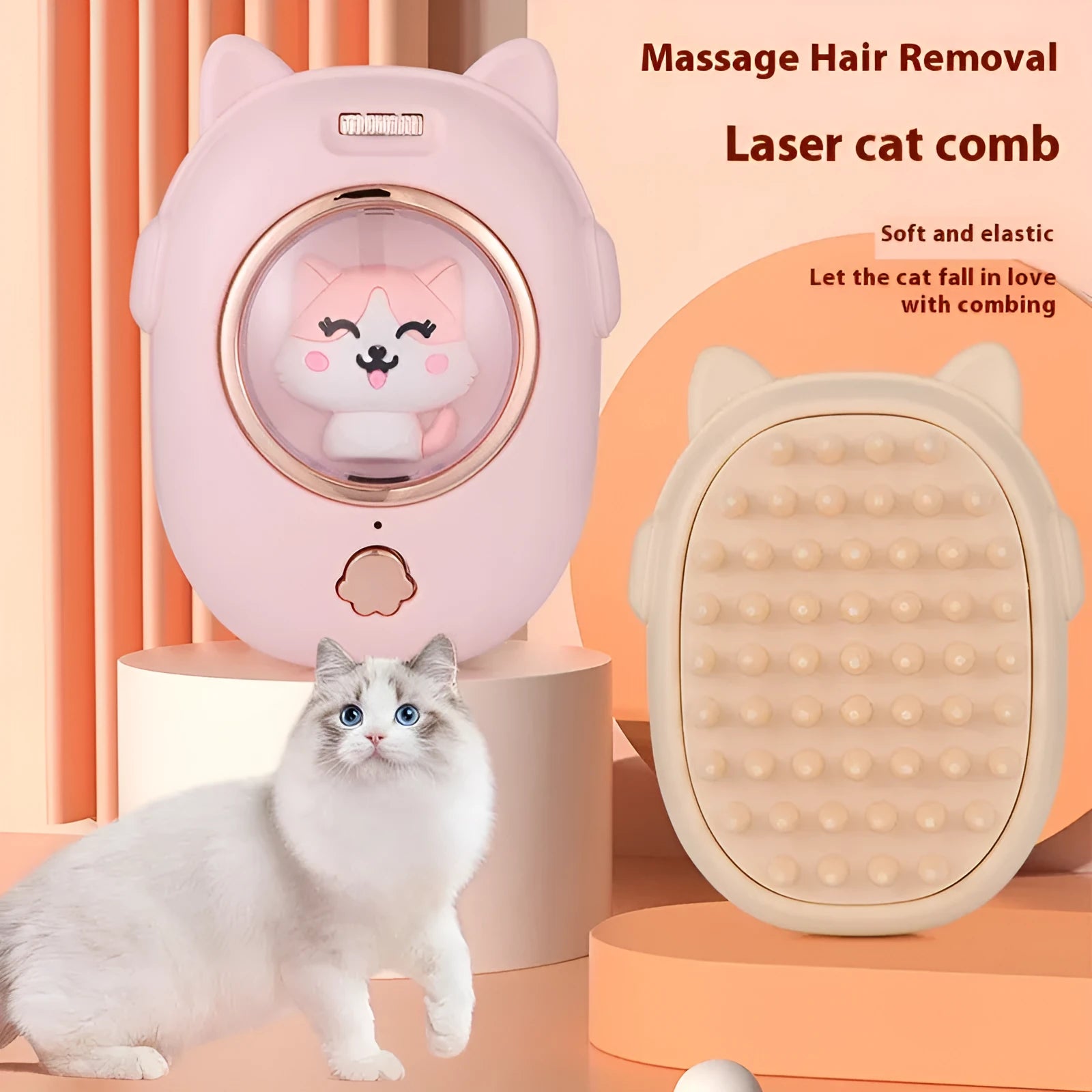 Pink and yellow pet comb laser grooming brush for cats and dogs
