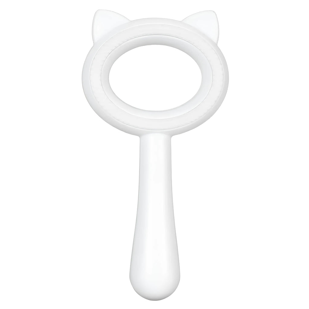 Blue and white dual-sided pet grooming brush with comfortable handle for cats and dogs