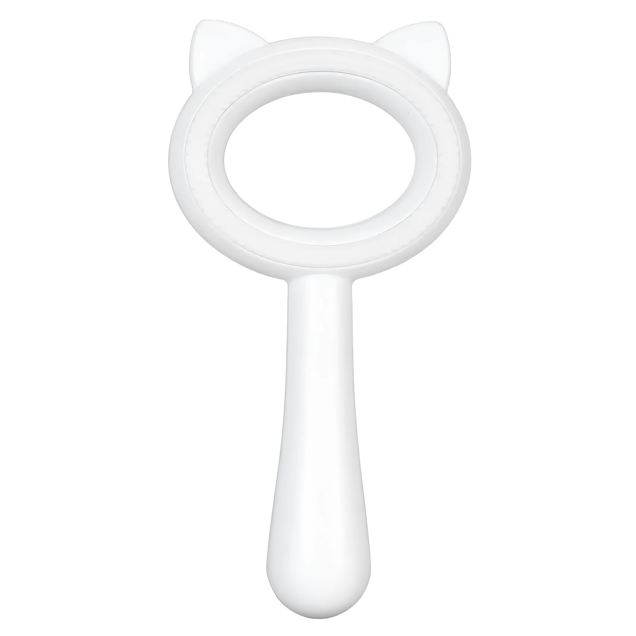 Blue and white dual-sided pet grooming brush with comfortable handle for cats and dogs