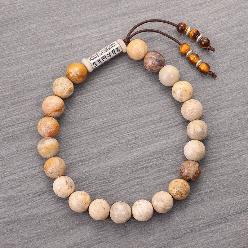 Wood colour handmade stone bead bracelet with European American retro style