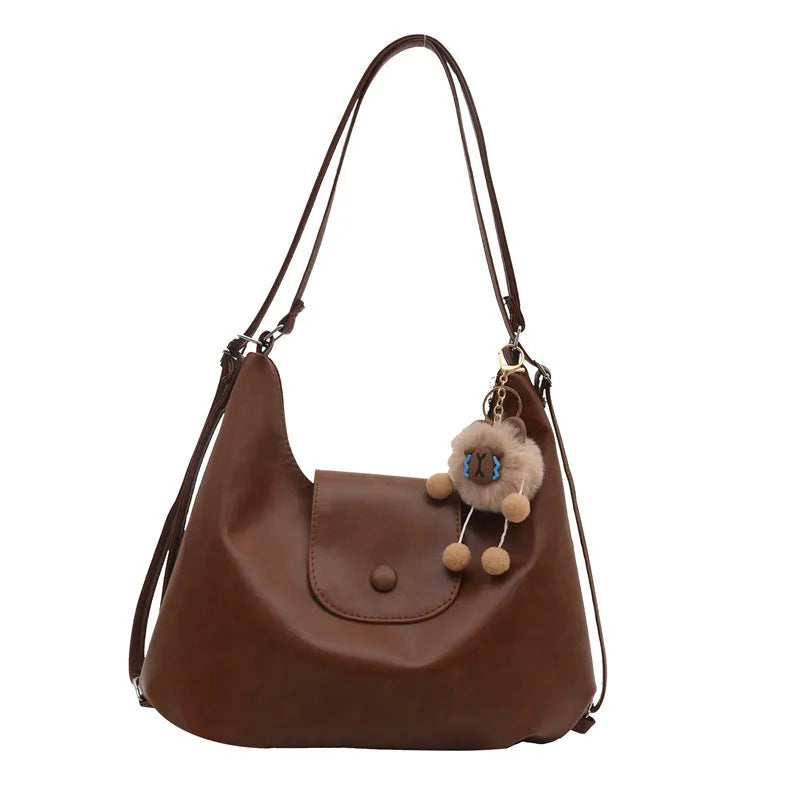 Textured PU leather women's shoulder backpack in horizontal square shape with single strap