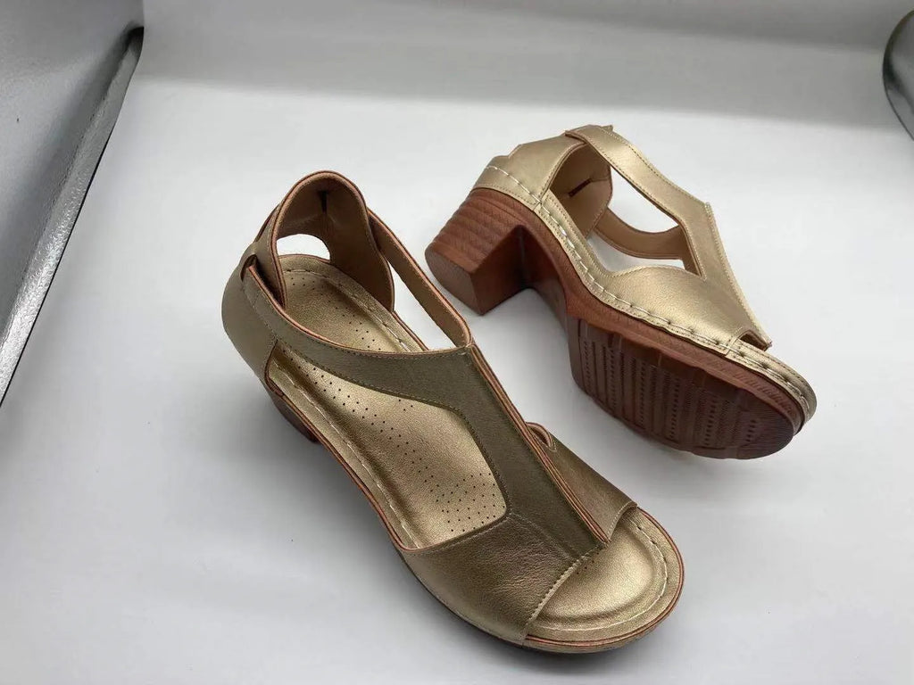 Plus size women's peep toe wedge sandals with open toe buckle Roman style in six colour options