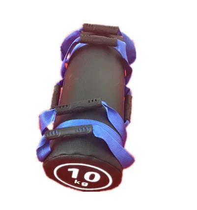 White PVC fitness training sandbag with weight markings for gym strength exercises
