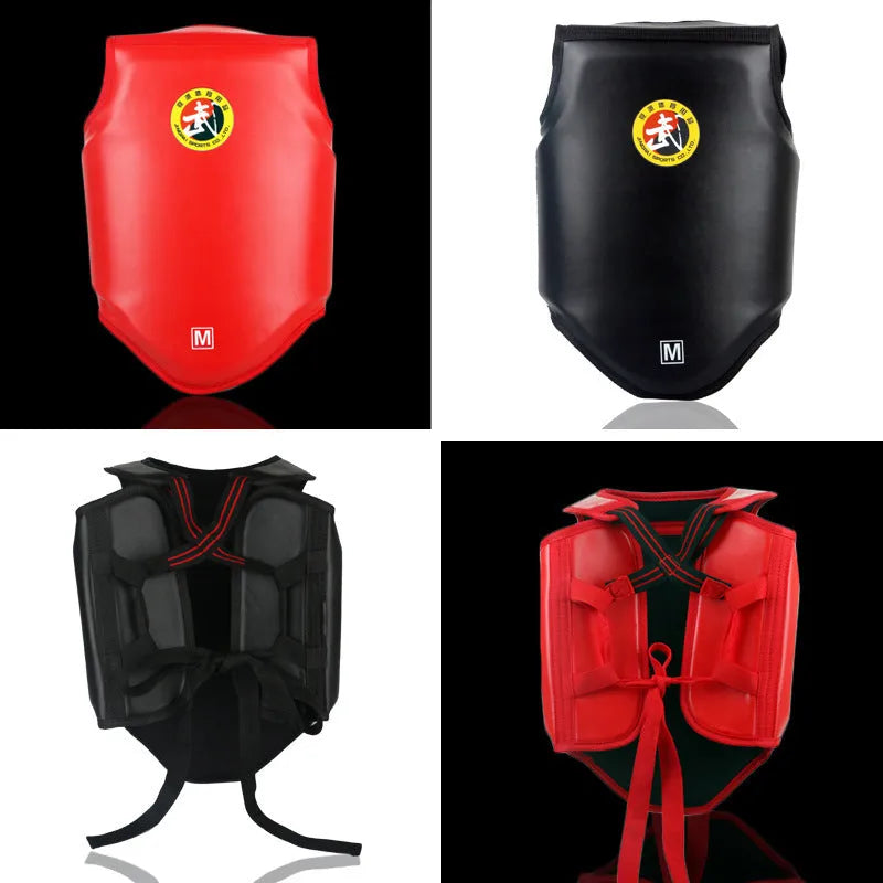 Red boxing helmet and chest protector set for training and competition