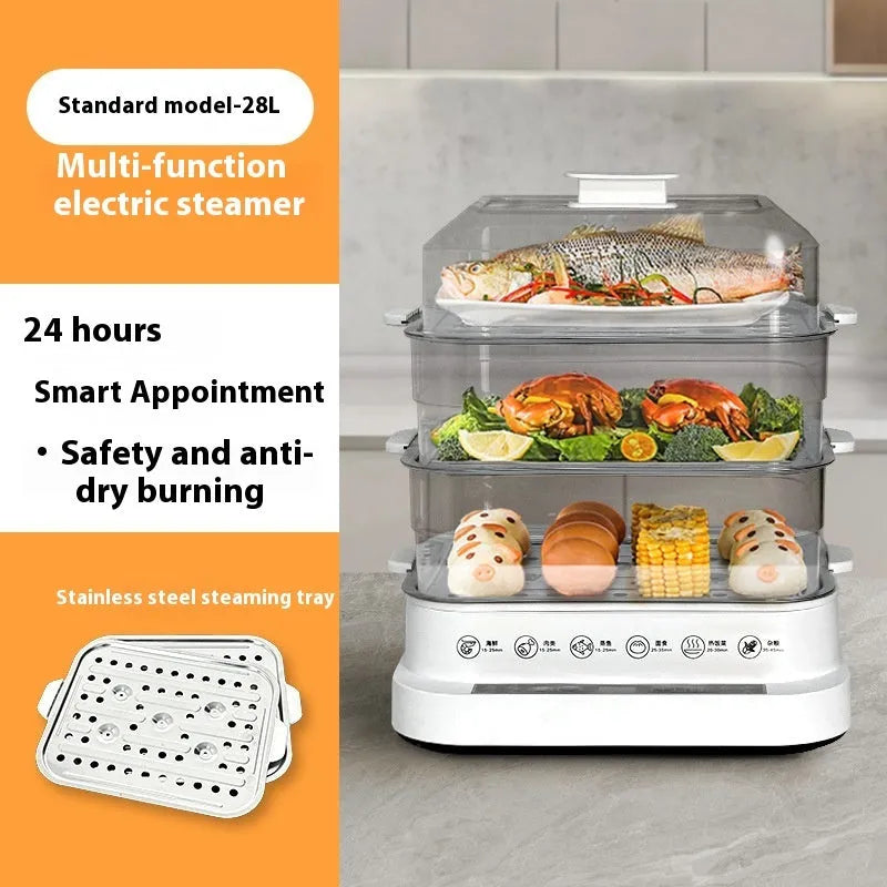 28L electric steamer with stainless steel steaming rack and PP inner liner