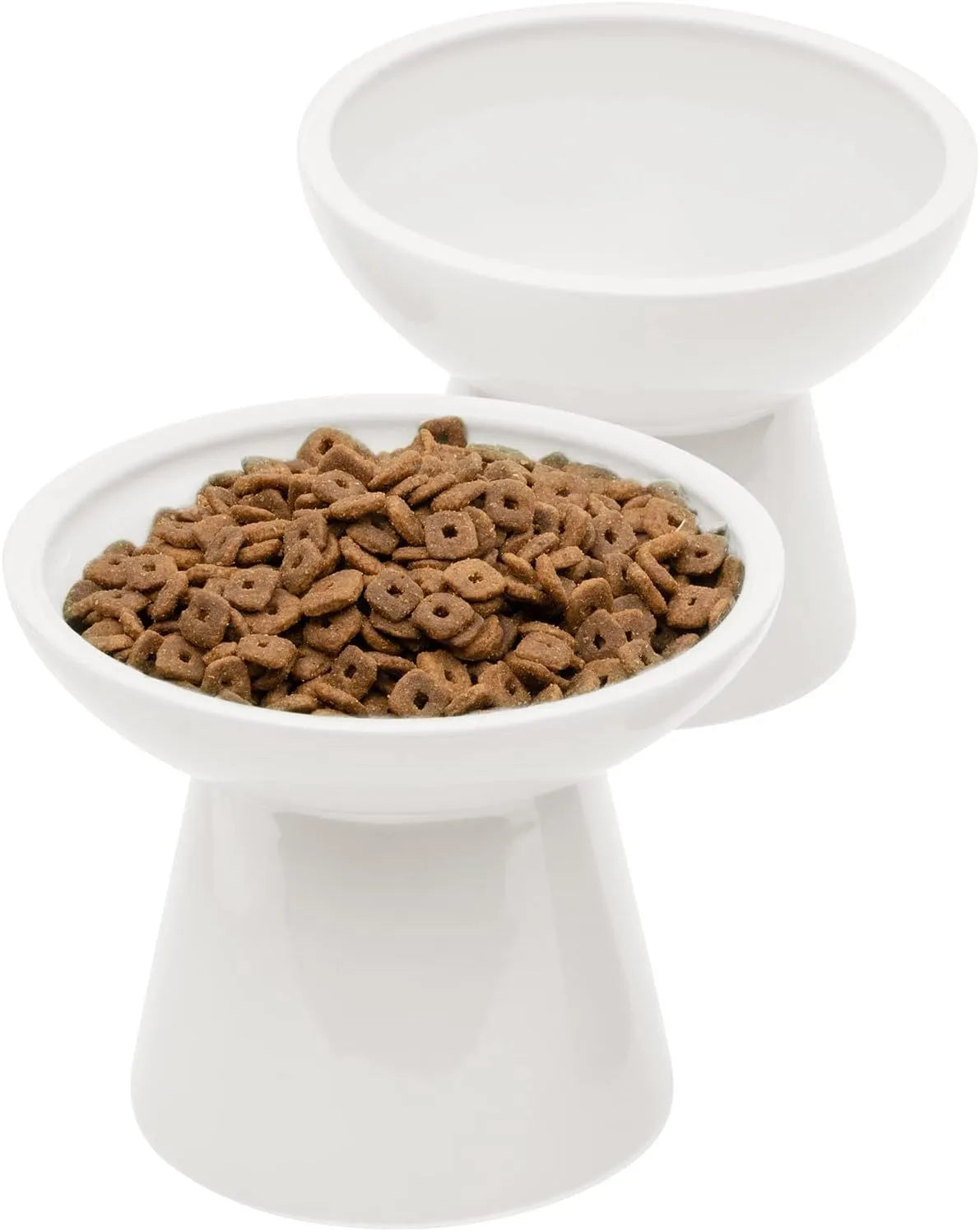 Ceramic elevated cat food bowl in blue with wide 16cm diameter and 12cm height