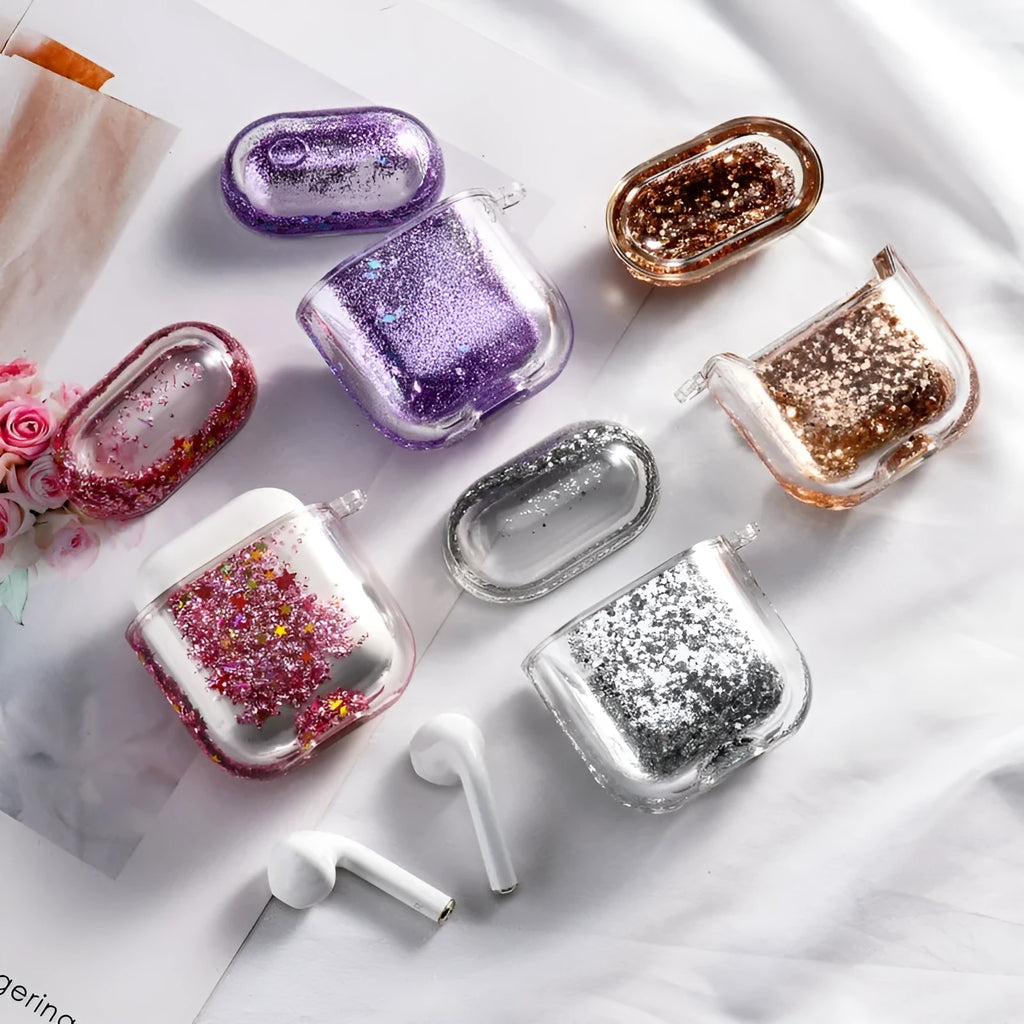 Quicksand earphone sleeve in blue colour with glitter effect for Apple AirPods Pro