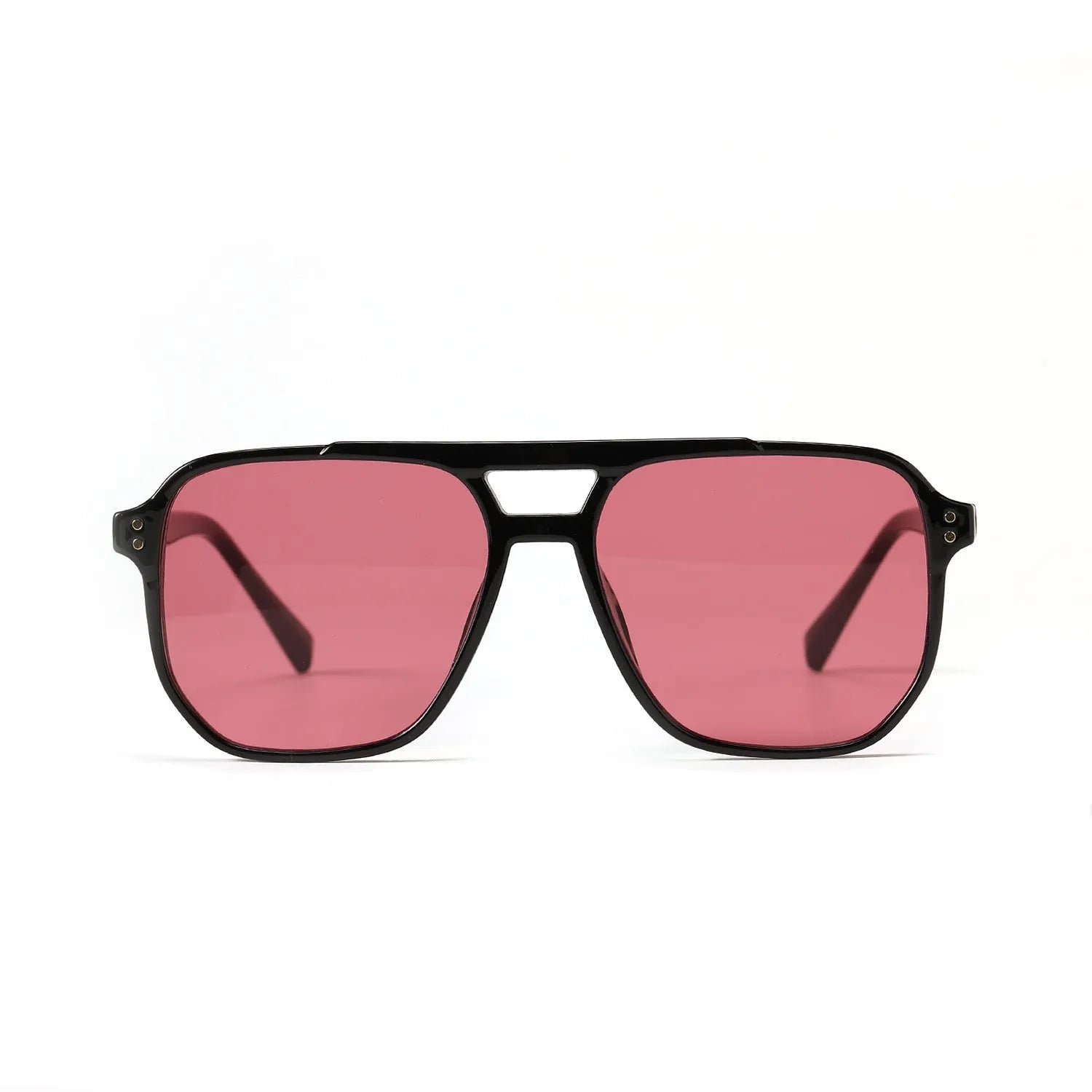 Square double beam sunglasses for women in bright black all grey colour with UV400 lenses.