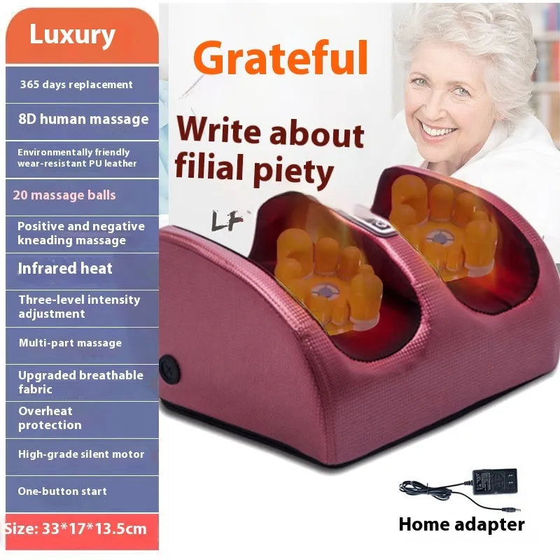 Household foot massager machine showing different colour options and massage modes
