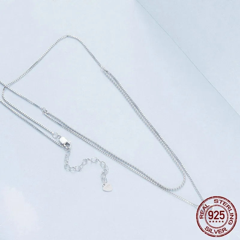 Sterling silver double-layer necklace with pearl chain and pendant for women