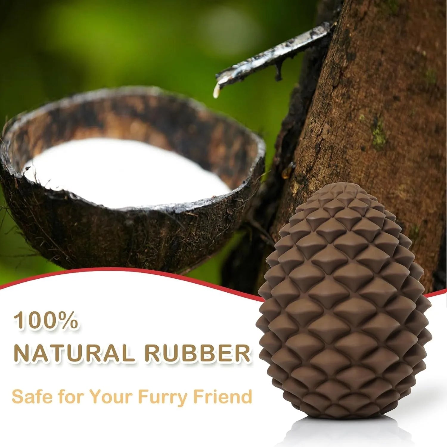 Natural rubber pine cone shaped dog chew toy with treat dispenser for large dogs