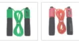 Adjustable skipping rope with blue foam handles and heavy-duty PVC cable on a grey background