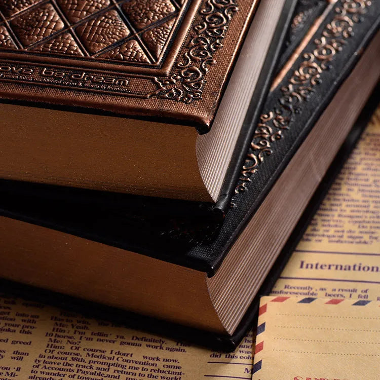 Embossed faux leather notepad with three-dimensional super thick cover in bronze or black gold colour