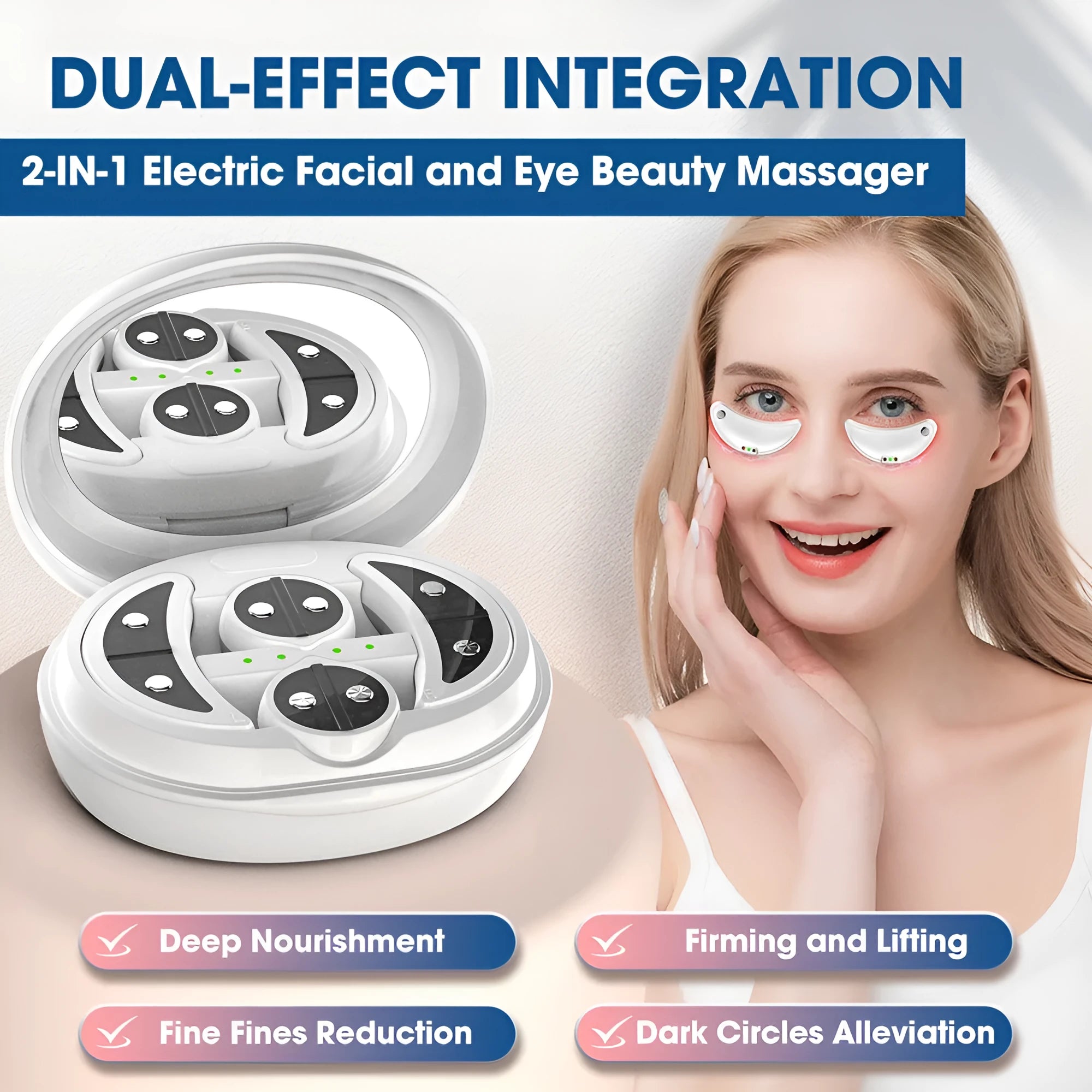 White wireless red light EMS eye and facial massage beautification device