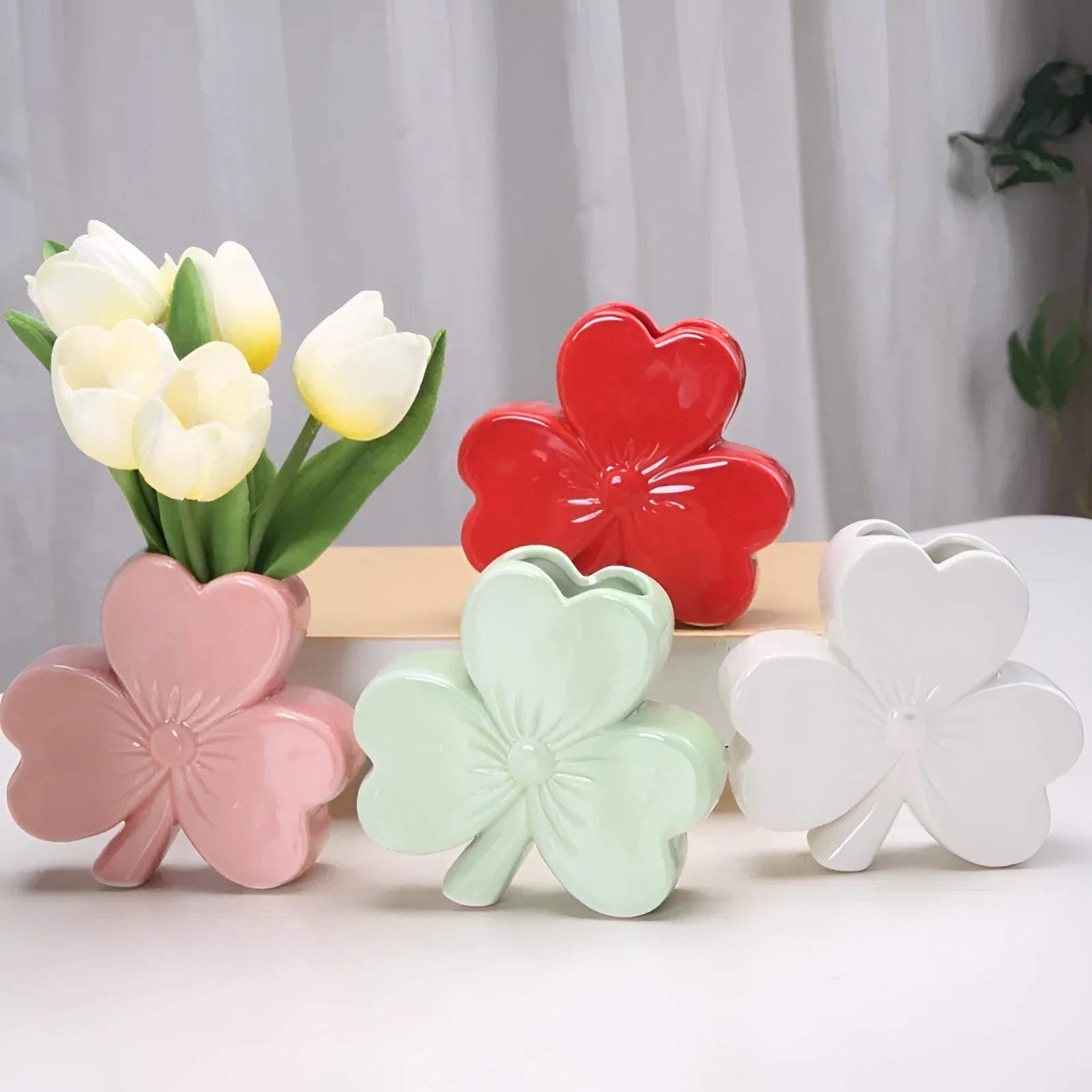 European style white porcelain ceramic desktop vase in four colour options