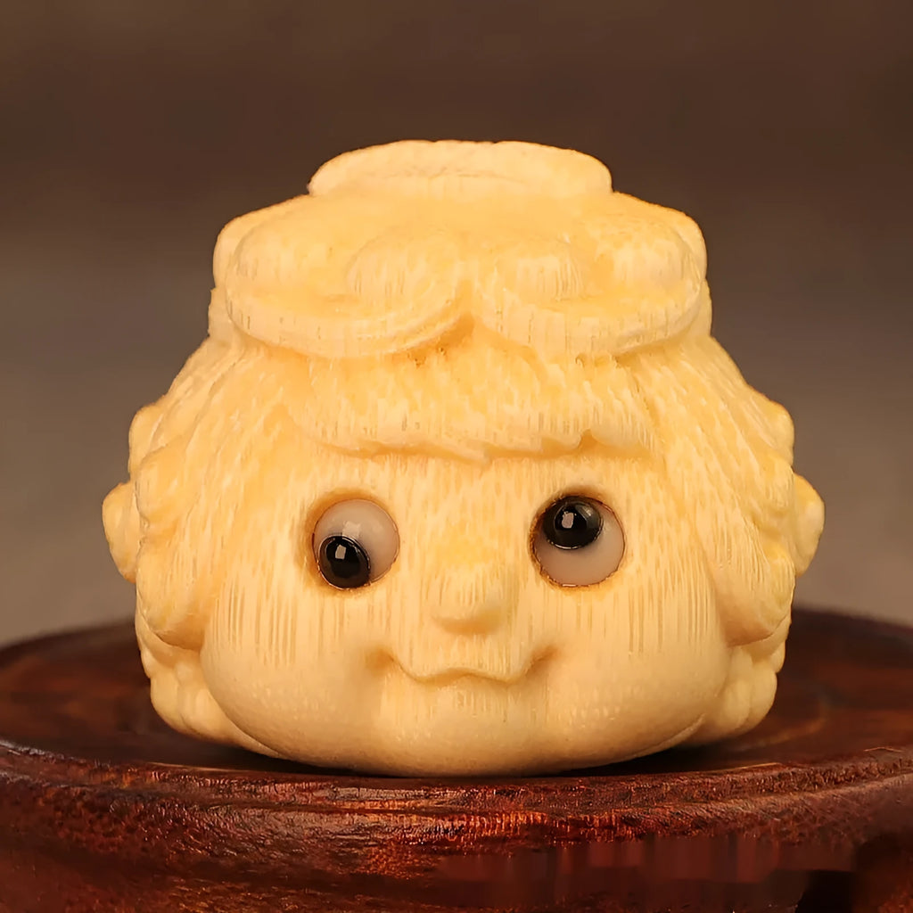 Solid bamboo carving princess toad ornament with cute style for household decoration