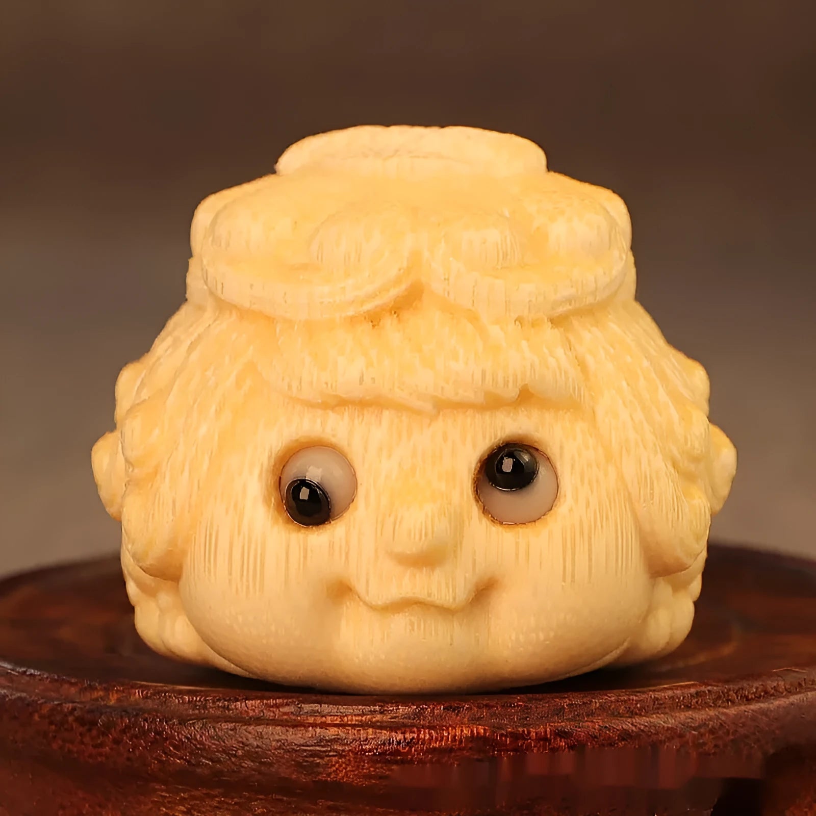 Solid bamboo carving princess toad ornament with cute style for household decoration