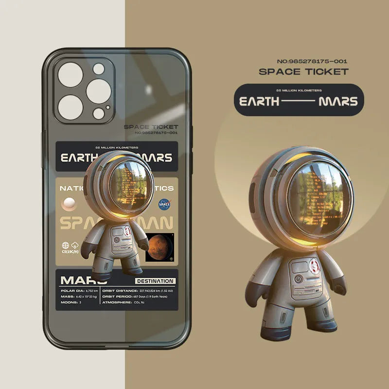 Black TPU iPhone case showing Mars Ticket design on iPhone 13 Pro Max with precise camera and port cutouts