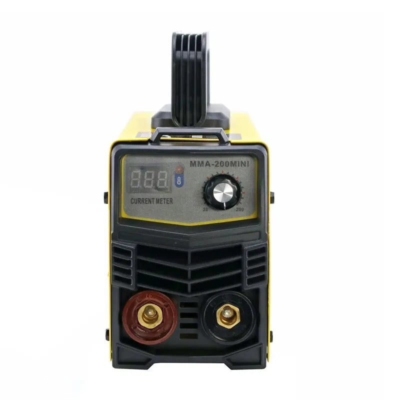 MMA-200MIN household DC welding machine with welding tongs, grounding clamp, face shield, and brush hanger accessories