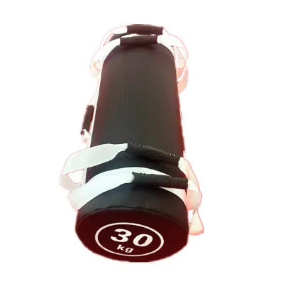 White PVC fitness training sandbag with weight markings for gym strength exercises