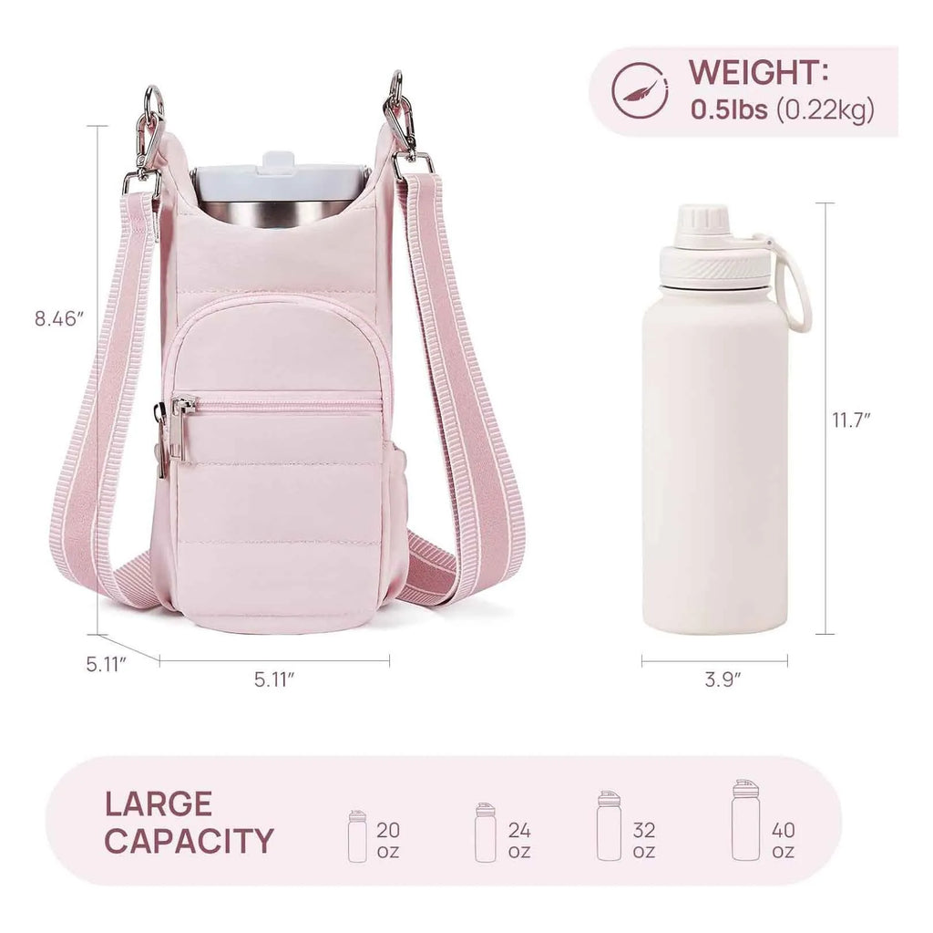 Cloth water bottle bag mounted on bicycle handlebars in beige colour