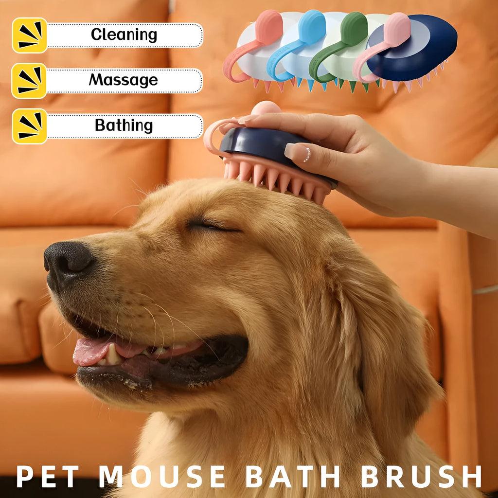 Silicone pet grooming comb for dogs in dark blue, handheld hair remover and shampoo massage brush