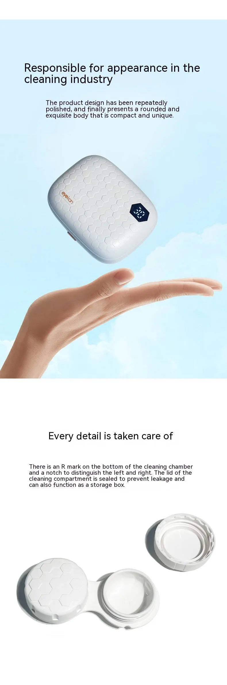 Automatic ultrasonic glasses cleaning machine in pearl white, blue, or pink, showing compact 85mm plastic unit.
