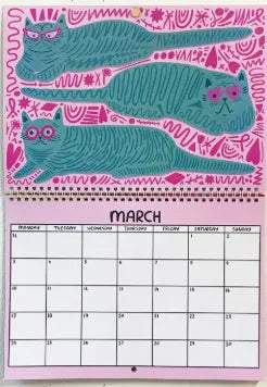 Cat-themed wall calendar planner for 2024 or 2025 year on paper