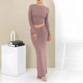 Women's autumn two-piece suit with three-quarter sleeve top and long skirt in sanded polyester fabric