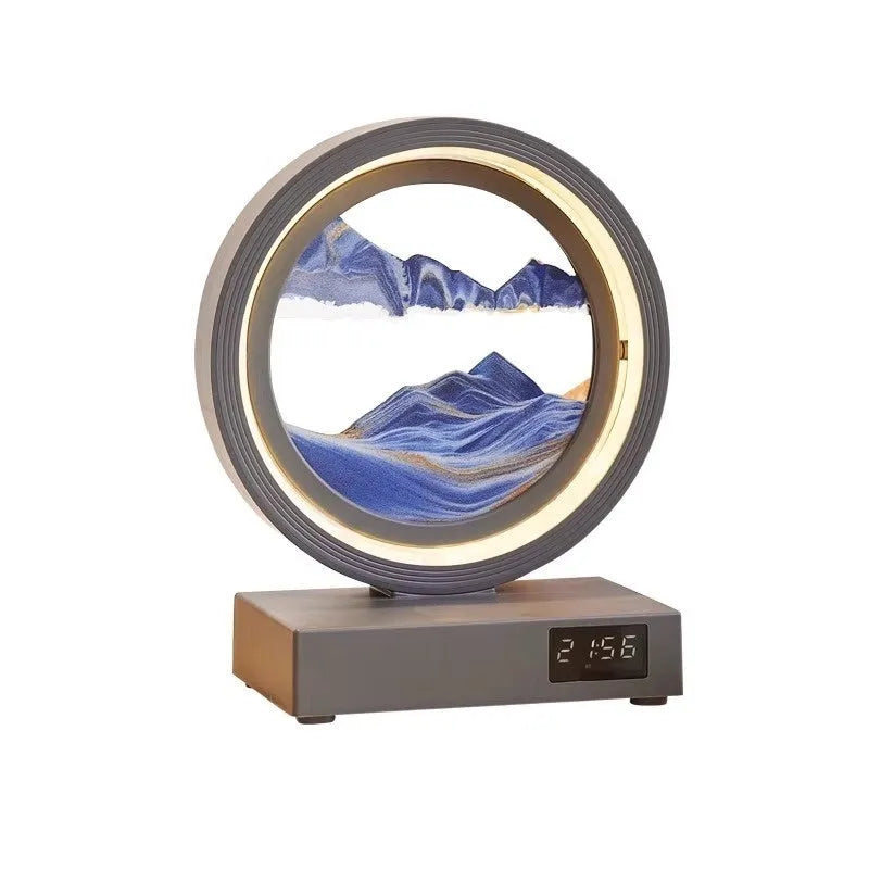 Creative quicksand painting clock night lamp with wireless charger and speaker, multiple colour options, white frame