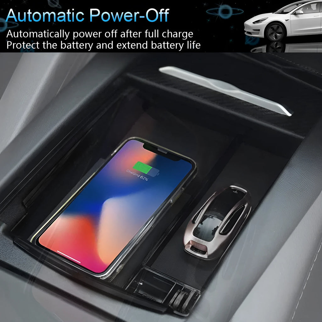 Black ABS wireless charging storage box with fast QI charging capability and base support