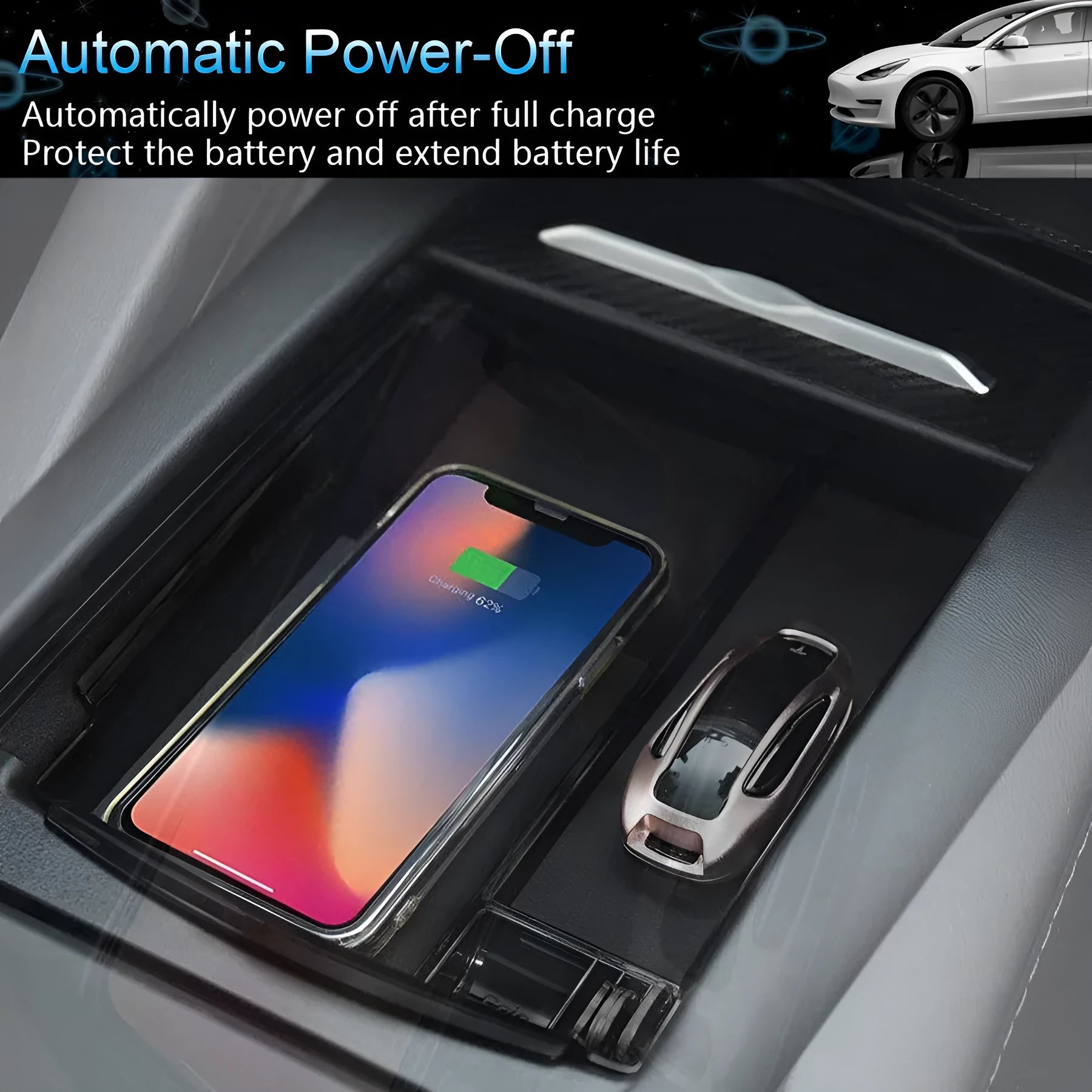 Black ABS wireless charging storage box with fast QI charging capability and base support