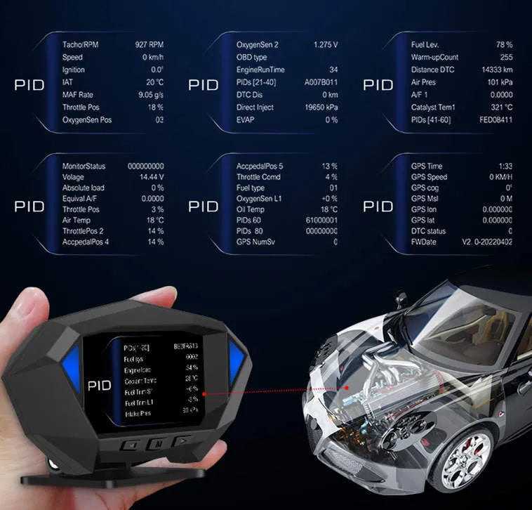 Black vehicle HUD head-up display unit with LCD screen for dashboard mounting