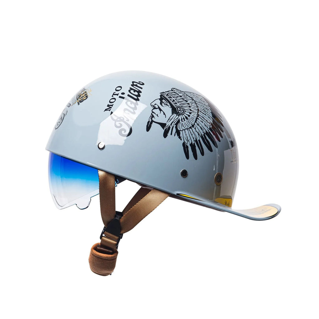 Men's retro electric bicycle half helmet with gradient blue lens in ABS material
