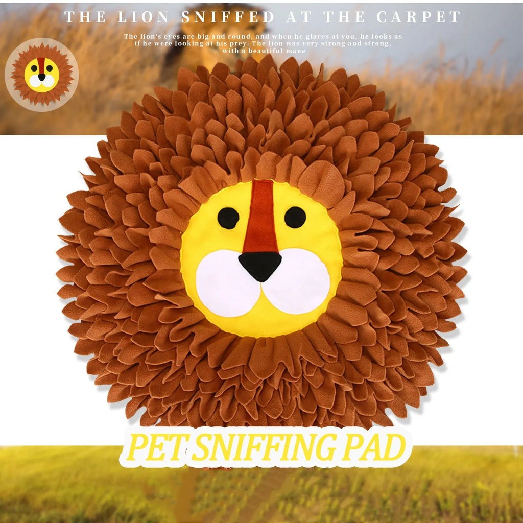 Brown Lion Sniffing Pad for dogs and cats with pockets for food hiding games.