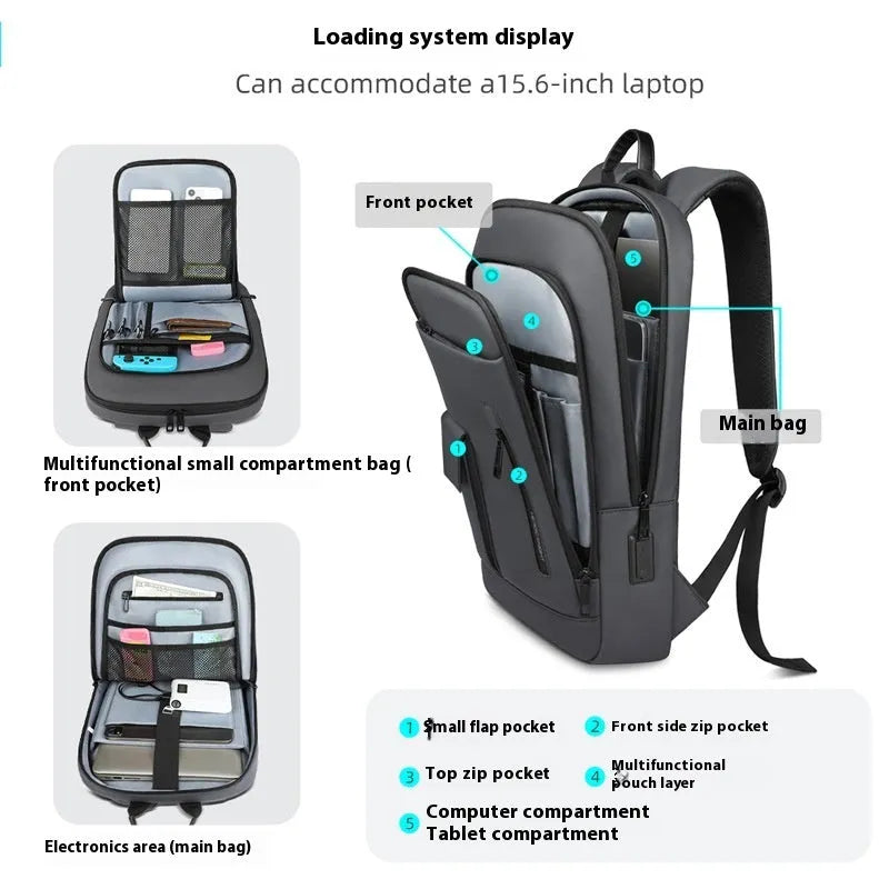Lightweight Oxford cloth men's backpack in a solid colour with sewing line details.