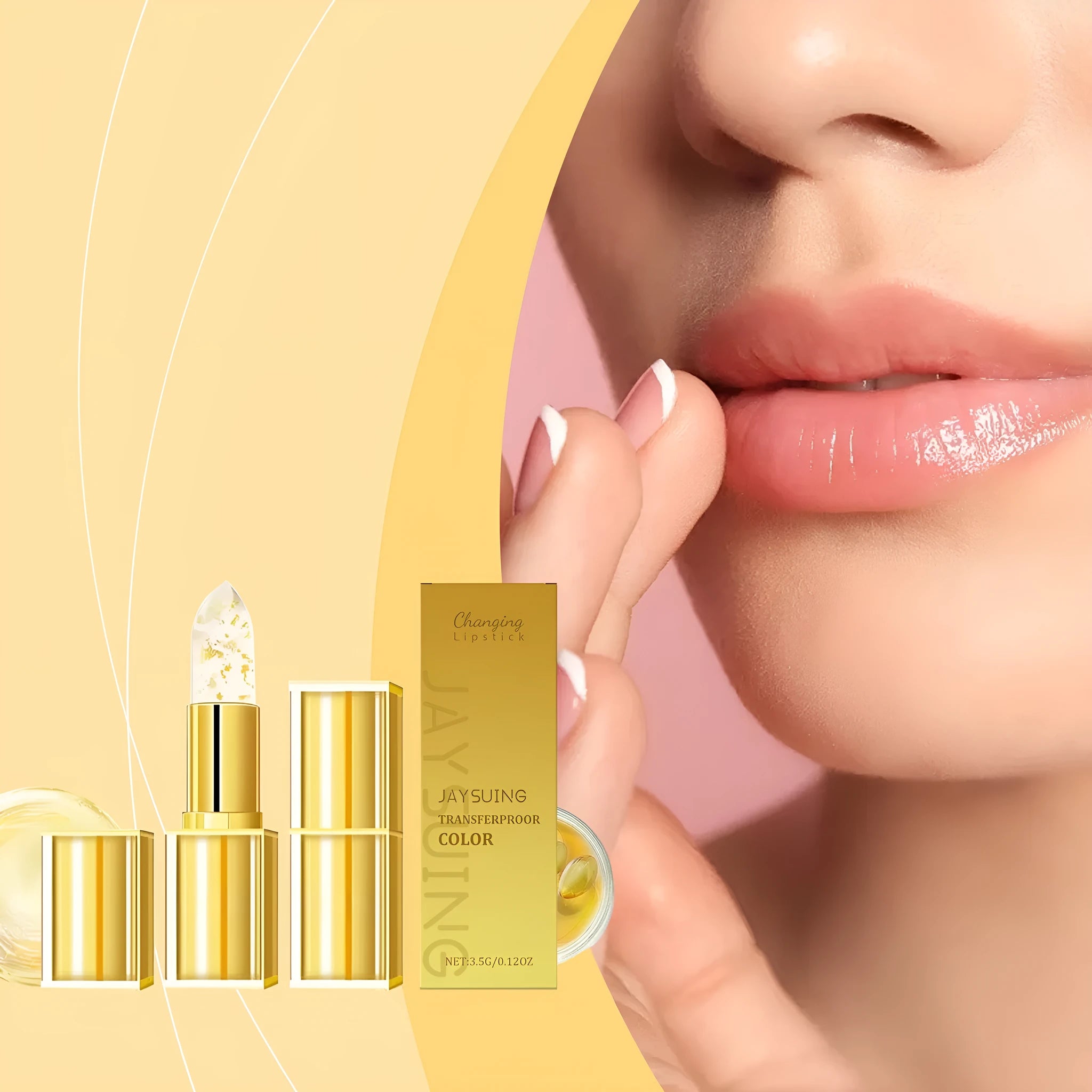 Gold foil discolouration nourishing lipstick in case, 3.5g net content.