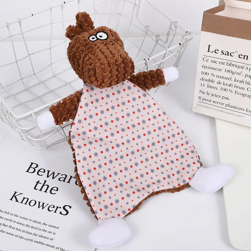 Brown velvet pet stuffed toy with squeaker for dogs and cats.